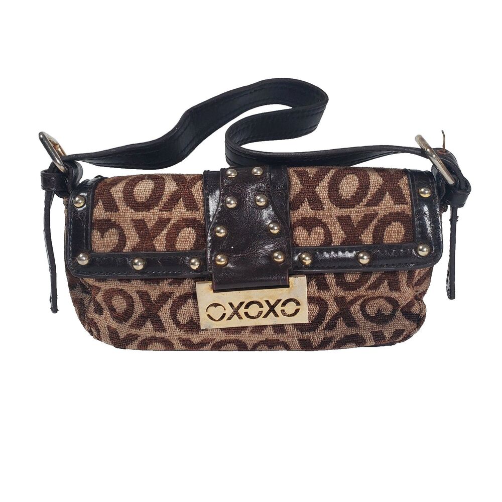 Vintage XOXO Women’s Shoulder Bag Small Brown Tan Faux Leather XO Monogram Y2K